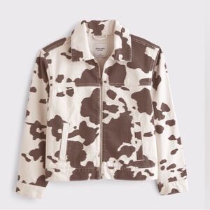 Abercrombie A&F Cow Print Clean Zip Denim Jacket Small NWT